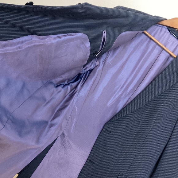 Coppley Suit Mens 44T 38 x 31 Navy Blue Pinstripe Wool 2 Piece Blazer Pants - Picture 9 of 16